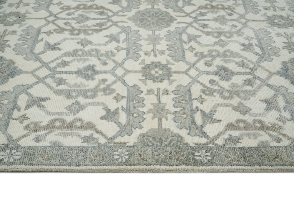 8x10 Ivory, Gray, Beige Color Hand Knotted Oushak Wool Transitional Oriental Rug