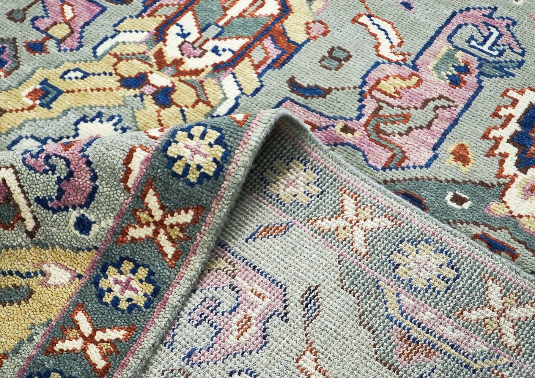 8x10 Gray, Pink, Gold Color Hand Knotted Oushak Wool  Oriental Rug