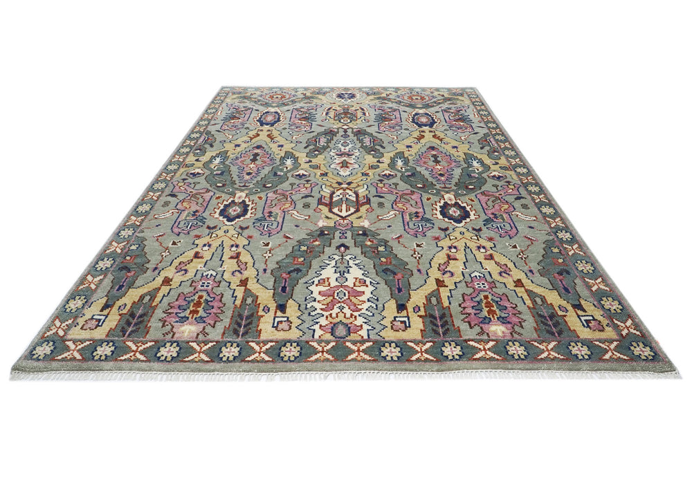 8x10 Gray, Pink, Gold Color Hand Knotted Oushak Wool  Oriental Rug