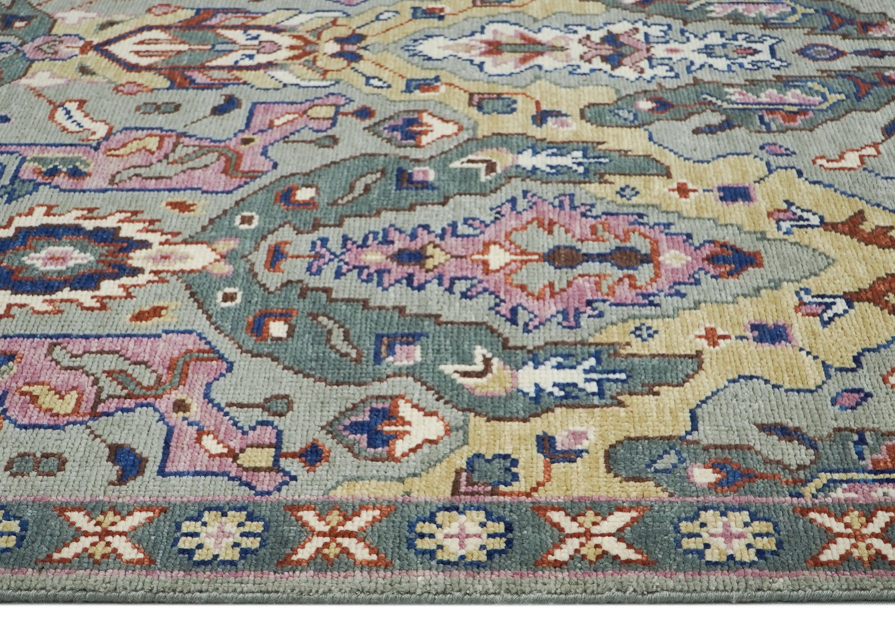 8x10 Gray, Pink, Gold Color Hand Knotted Oushak Wool  Oriental Rug