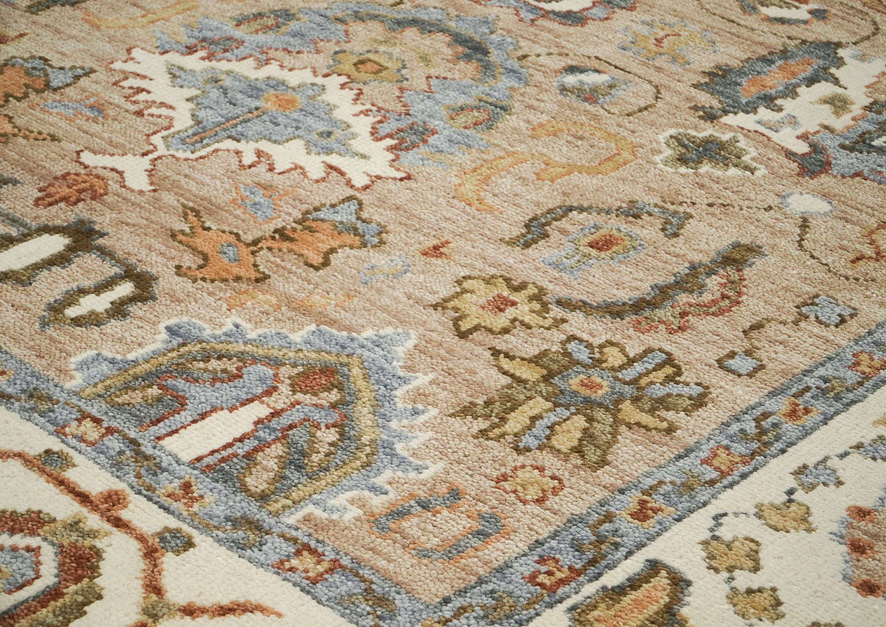 8x10 Mocha, Ivory, Gray Color Hand Knotted Oushak Wool  Oriental Rug