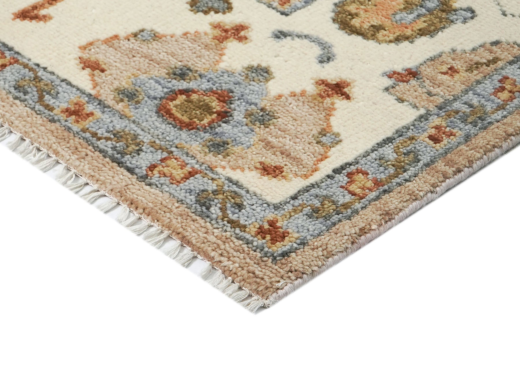 8x10 Mocha, Ivory, Gray Color Hand Knotted Oushak Wool  Oriental Rug
