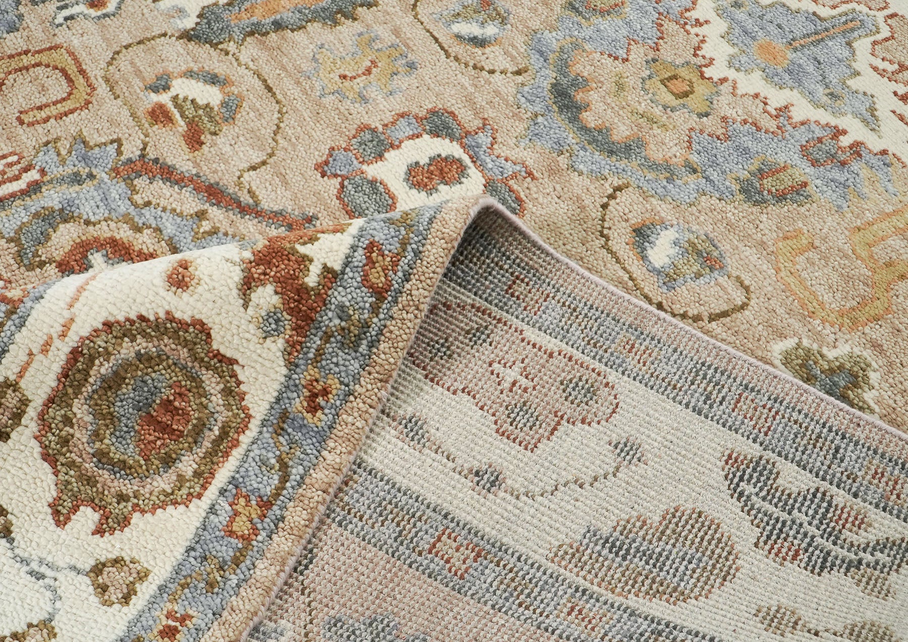 8x10 Mocha, Ivory, Gray Color Hand Knotted Oushak Wool  Oriental Rug