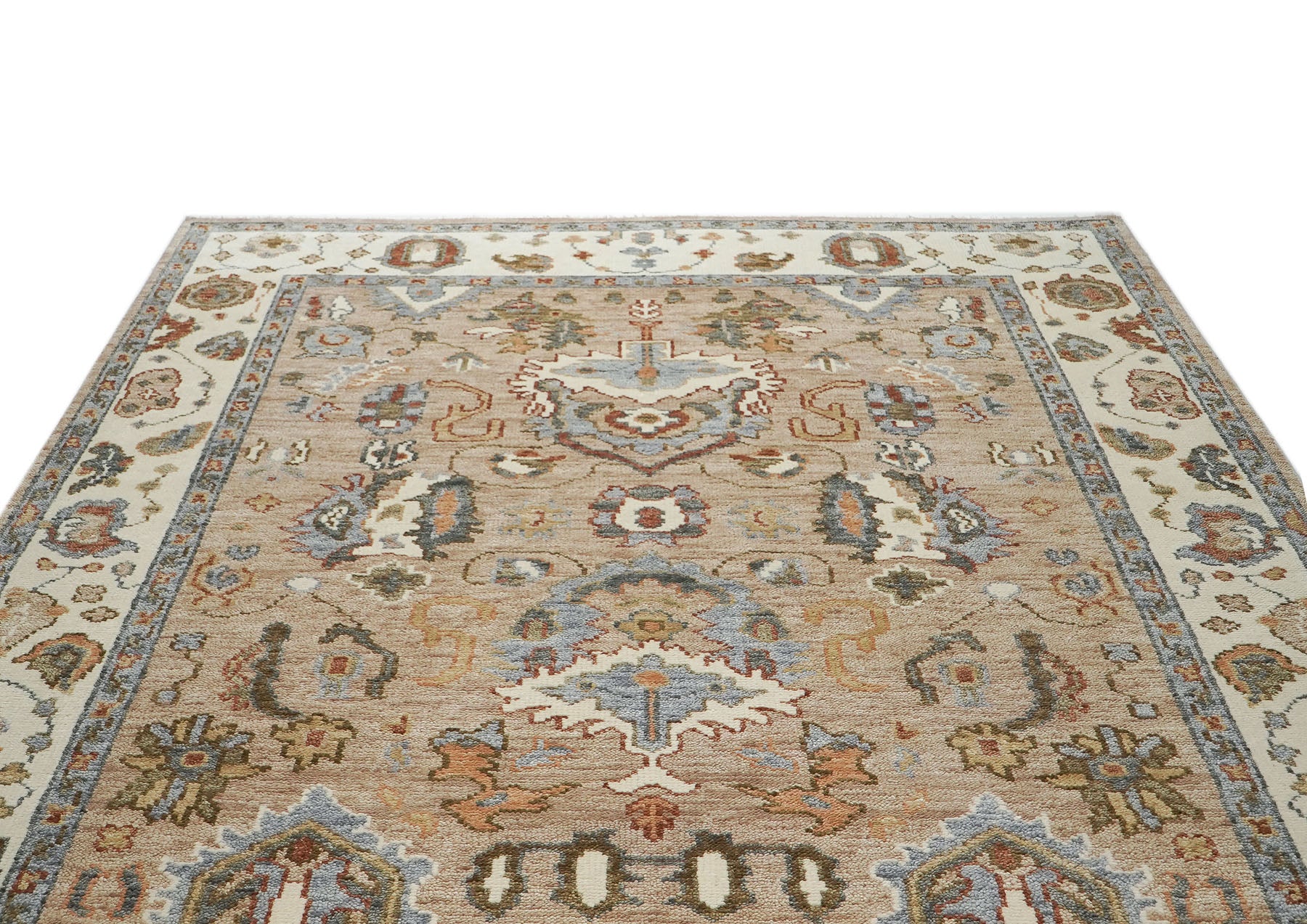 8x10 Mocha, Ivory, Gray Color Hand Knotted Oushak Wool  Oriental Rug