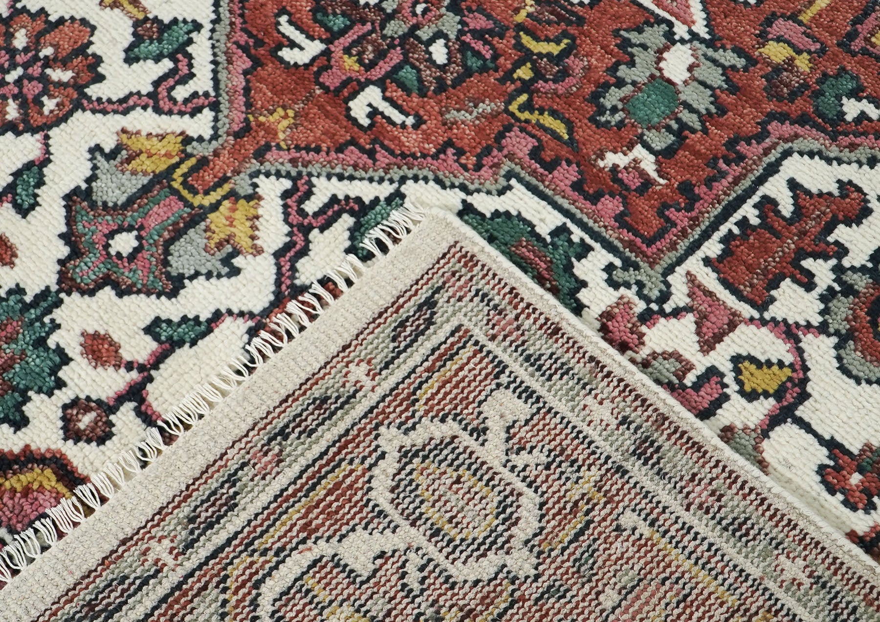 8x10 Pink, Ivory, Gold Color Hand Knotted Heriz Wool Traditional Oriental Rug