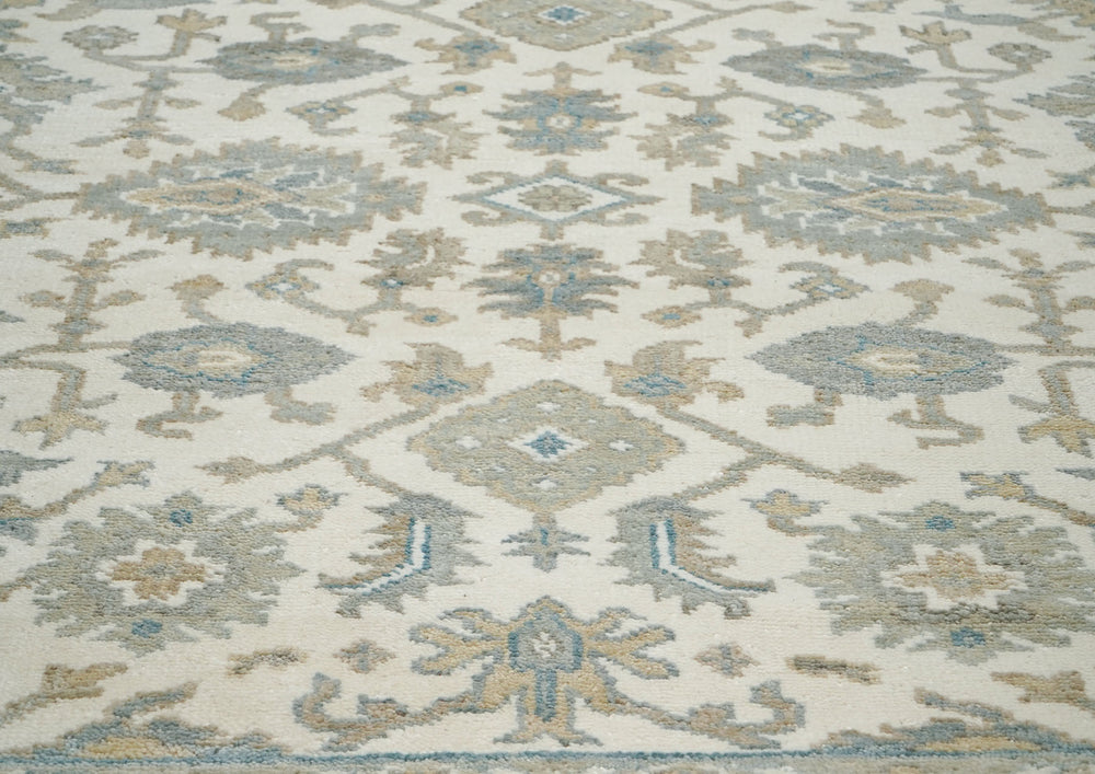 8x10 Ivory, Gray, Taupe Color Hand Knotted Oushak Wool Traditional Oriental Rug