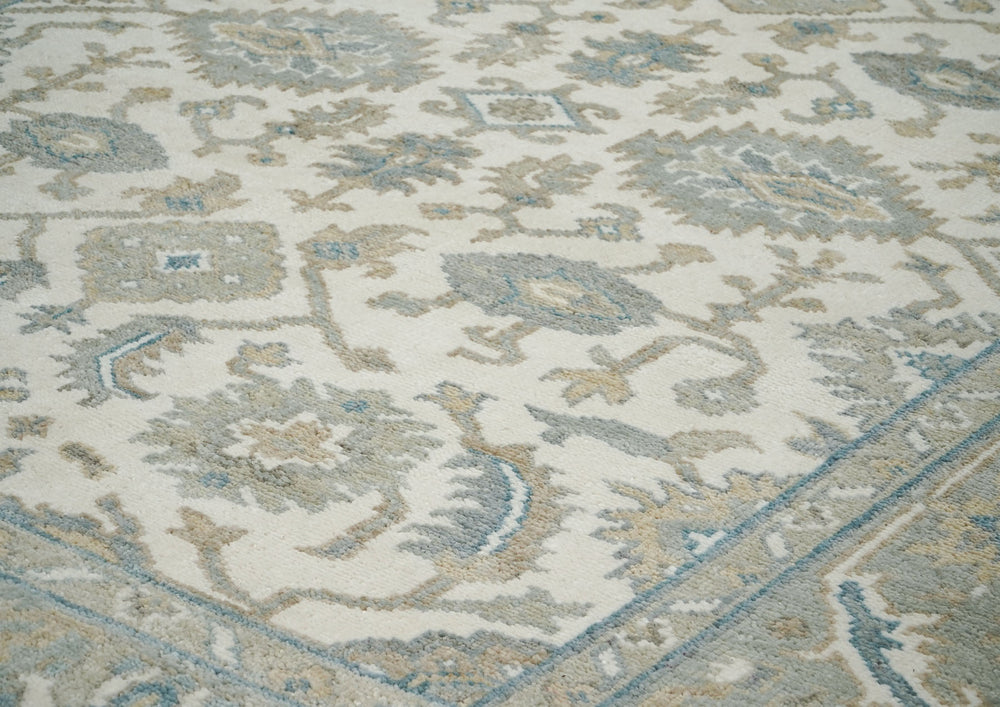 8x10 Ivory, Gray, Taupe Color Hand Knotted Oushak Wool Traditional Oriental Rug