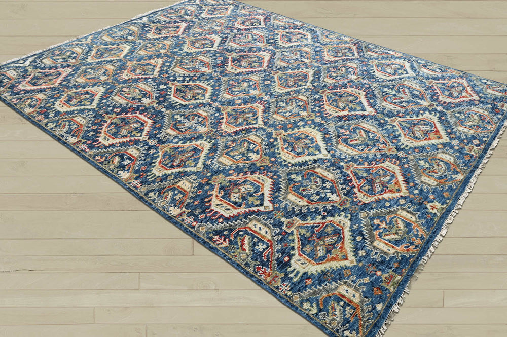 8x10 Navy, Beige, Burnt Orange Color Hand Knotted Oushak Wool Transitional Oriental Rug