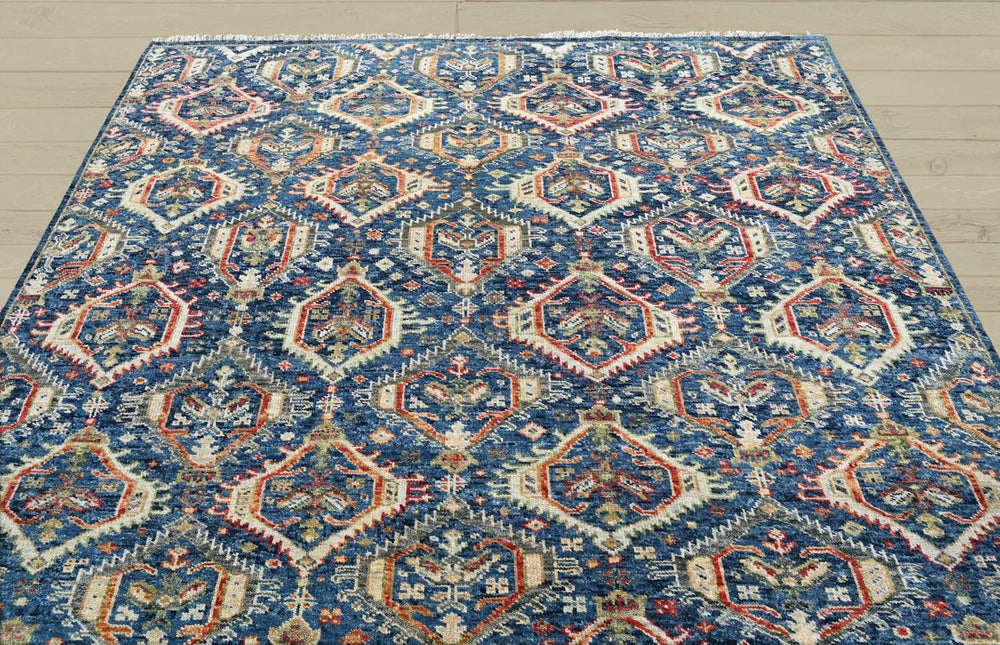 8x10 Navy, Beige, Burnt Orange Color Hand Knotted Oushak Wool Transitional Oriental Rug