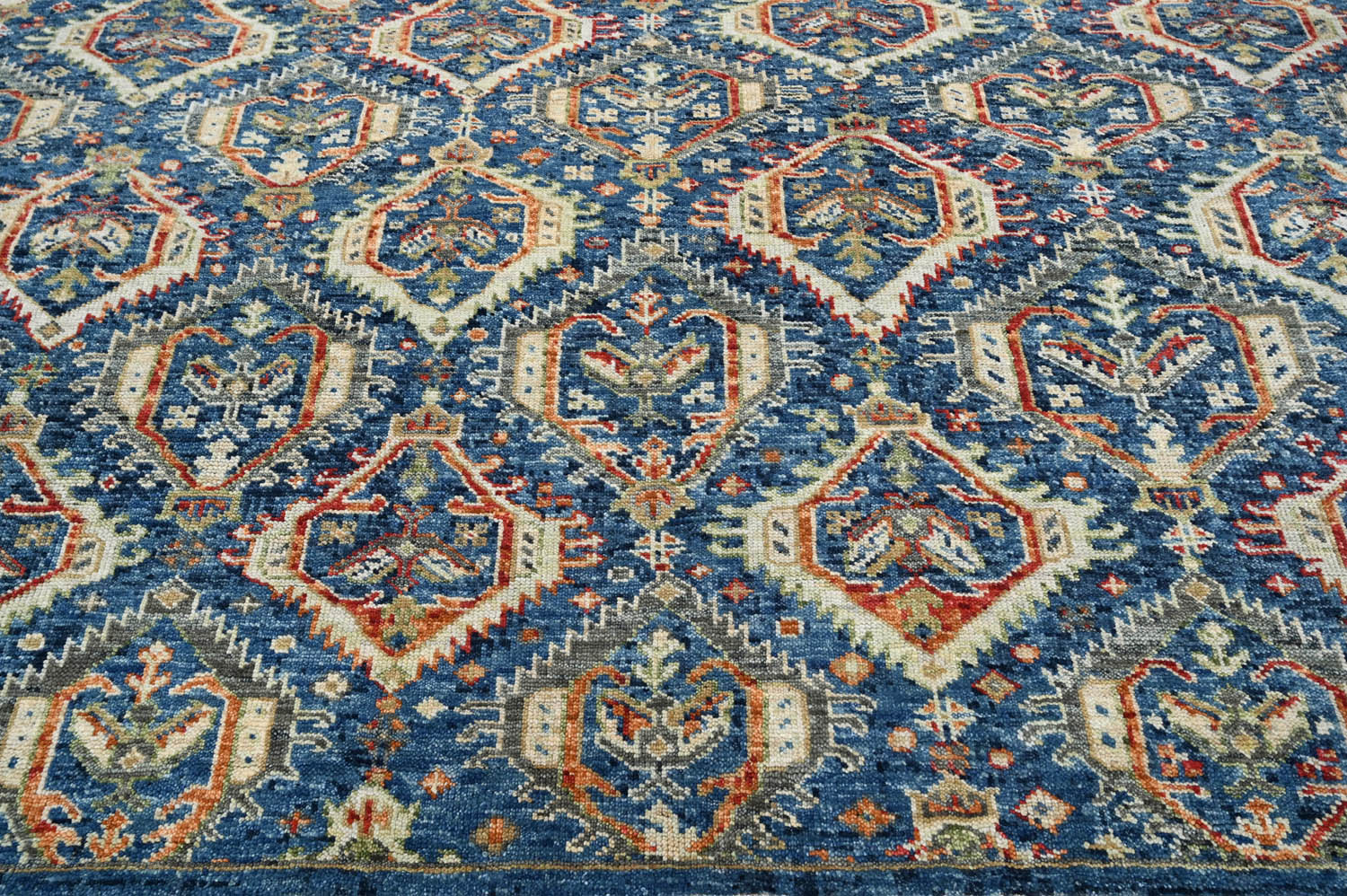 8x10 Navy, Beige, Burnt Orange Color Hand Knotted Oushak Wool Transitional Oriental Rug