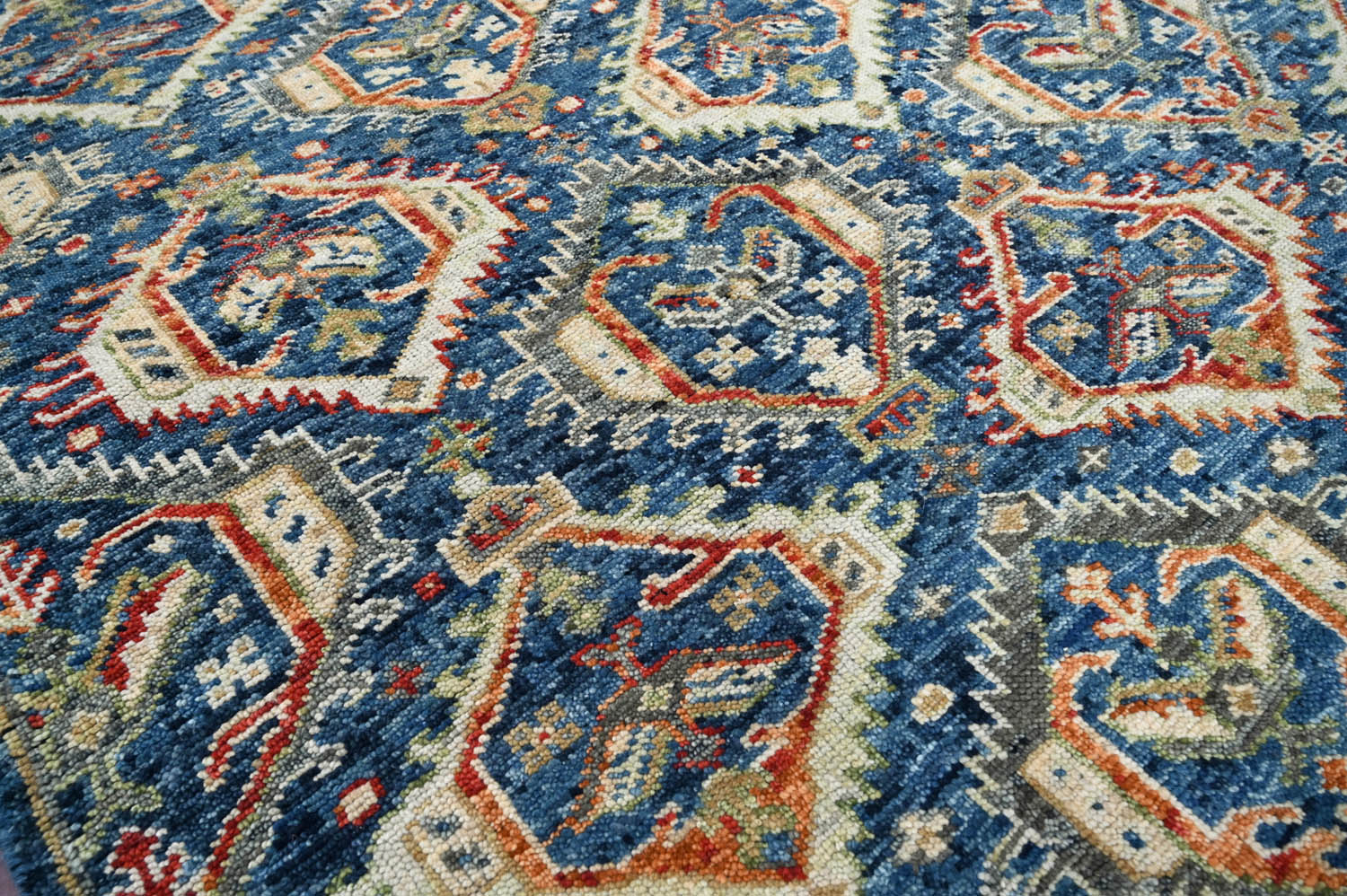 8x10 Navy, Beige, Burnt Orange Color Hand Knotted Oushak Wool Transitional Oriental Rug