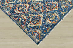 8x10 Navy, Beige, Burnt Orange Color Hand Knotted Oushak Wool Transitional Oriental Rug