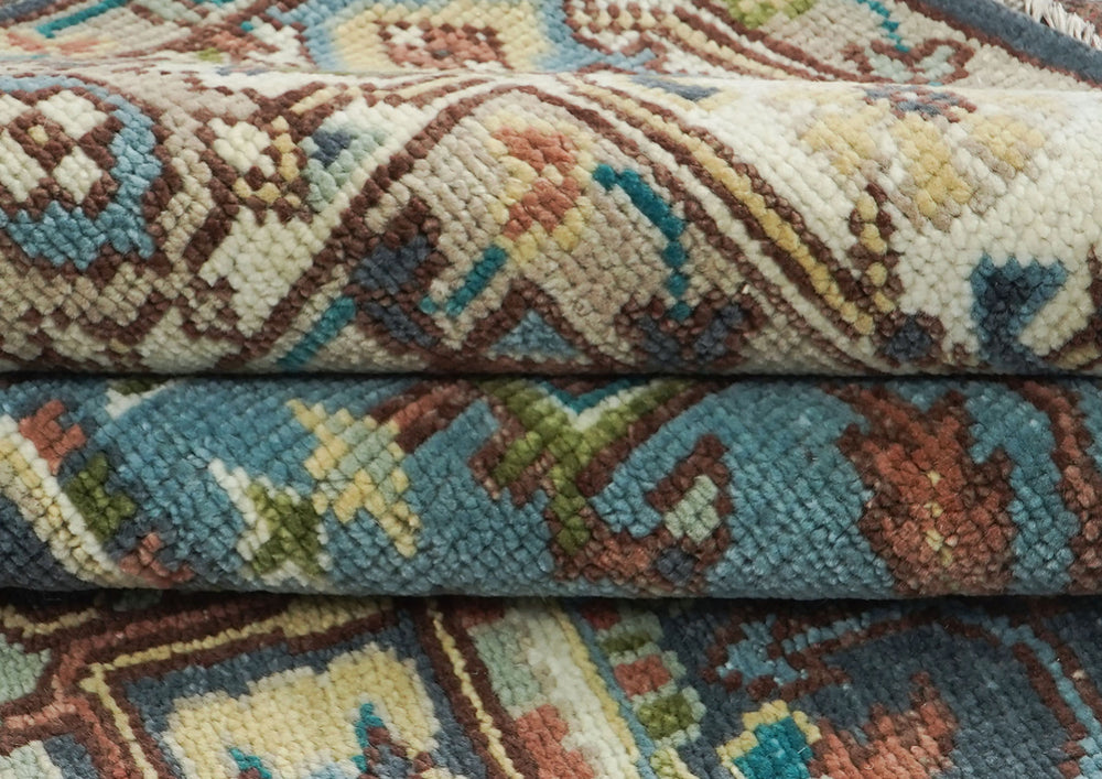 8x10 Teal
, Ivory, Peach
 Color Hand Knotted Oushak Wool Traditional Oriental Rug