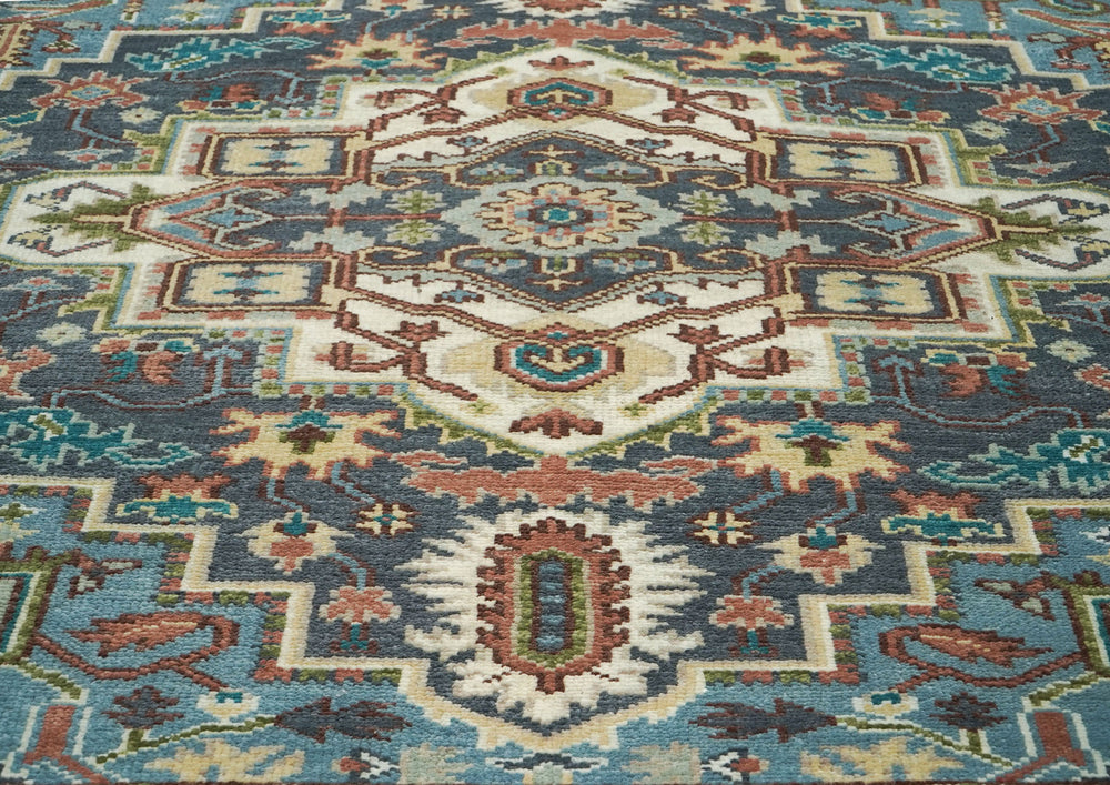 8x10 Teal
, Ivory, Peach
 Color Hand Knotted Oushak Wool Traditional Oriental Rug