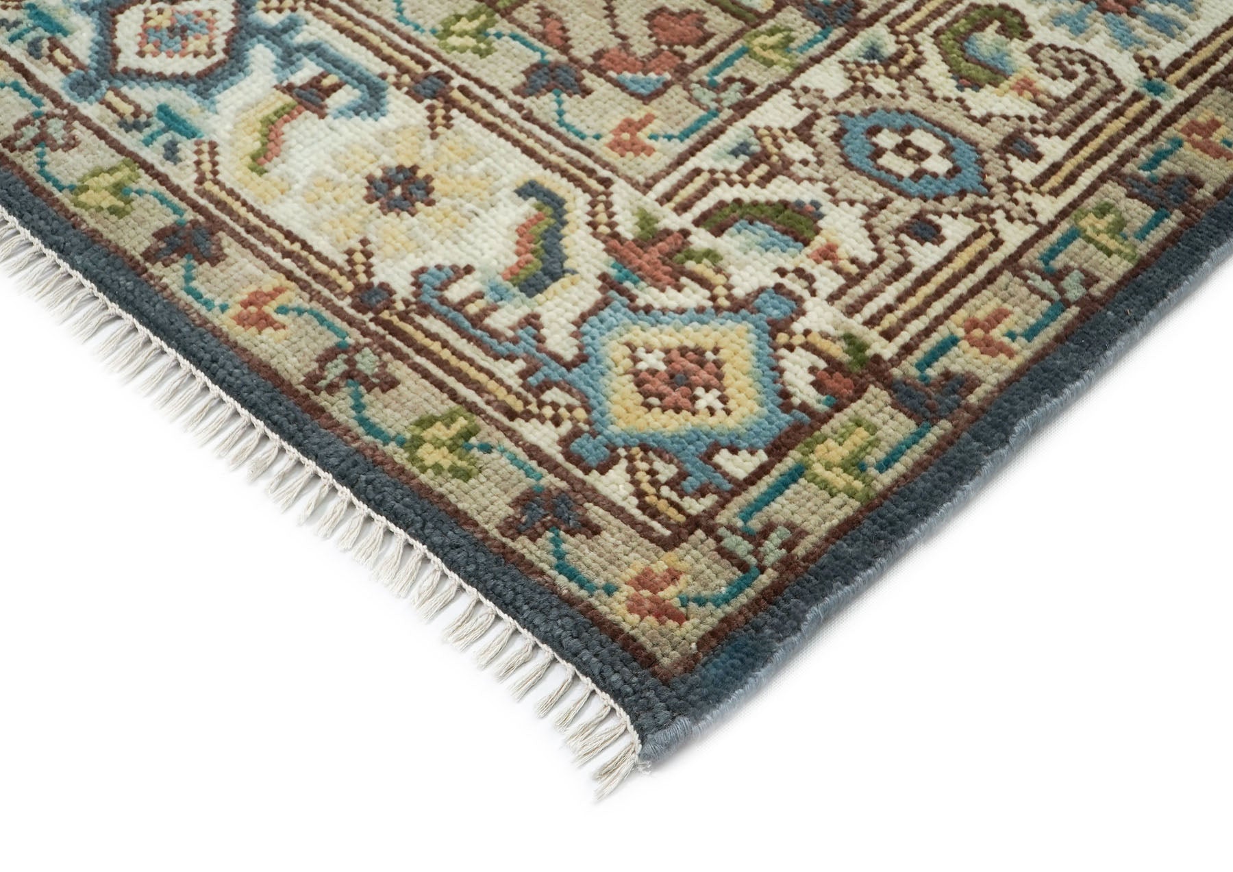 8x10 Teal
, Ivory, Peach
 Color Hand Knotted Oushak Wool Traditional Oriental Rug
