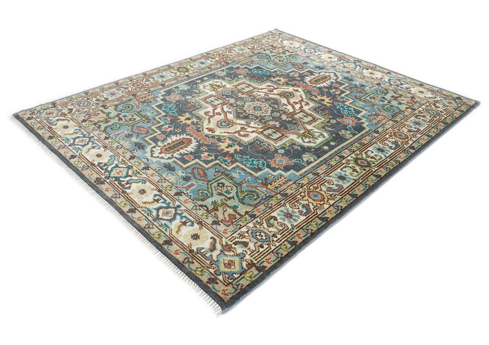 8x10 Teal
, Ivory, Peach
 Color Hand Knotted Oushak Wool Traditional Oriental Rug