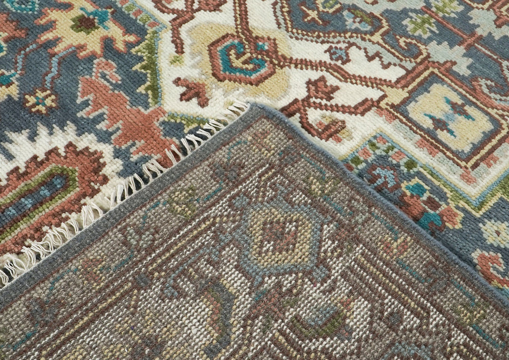 8x10 Teal
, Ivory, Peach
 Color Hand Knotted Oushak Wool Traditional Oriental Rug