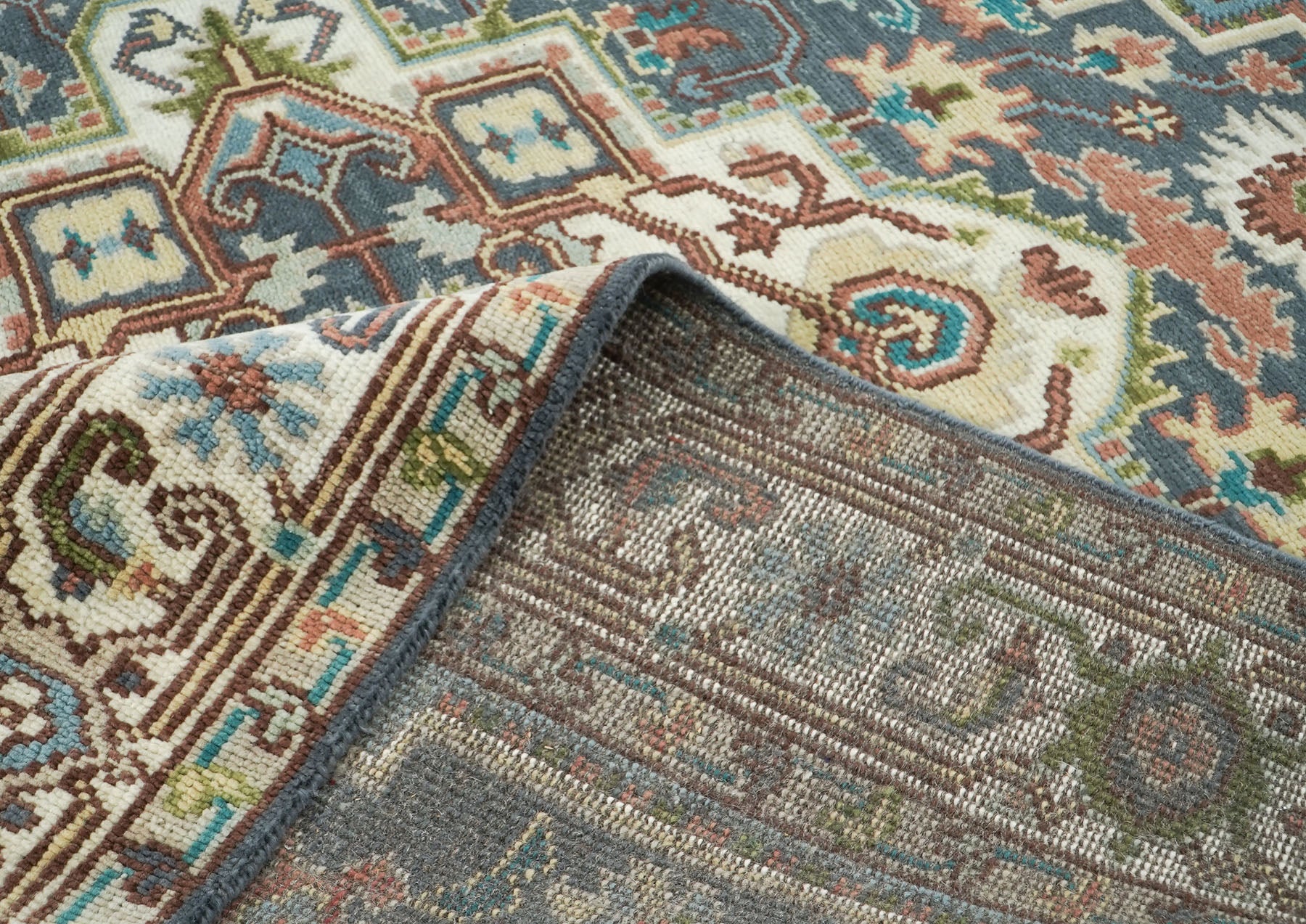 8x10 Teal
, Ivory, Peach
 Color Hand Knotted Oushak Wool Traditional Oriental Rug