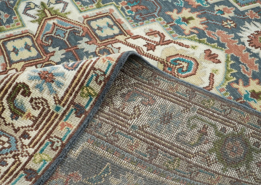 8x10 Teal
, Ivory, Peach
 Color Hand Knotted Oushak Wool Traditional Oriental Rug