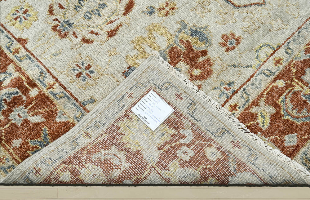 8x10 Beige, Burnt Orange, Gold Color Hand Knotted Oushak Wool Traditional Oriental Rug