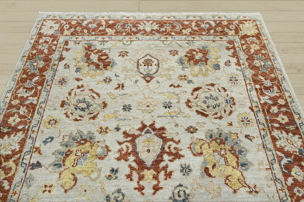 8x10 Beige, Burnt Orange, Gold Color Hand Knotted Oushak Wool Traditional Oriental Rug