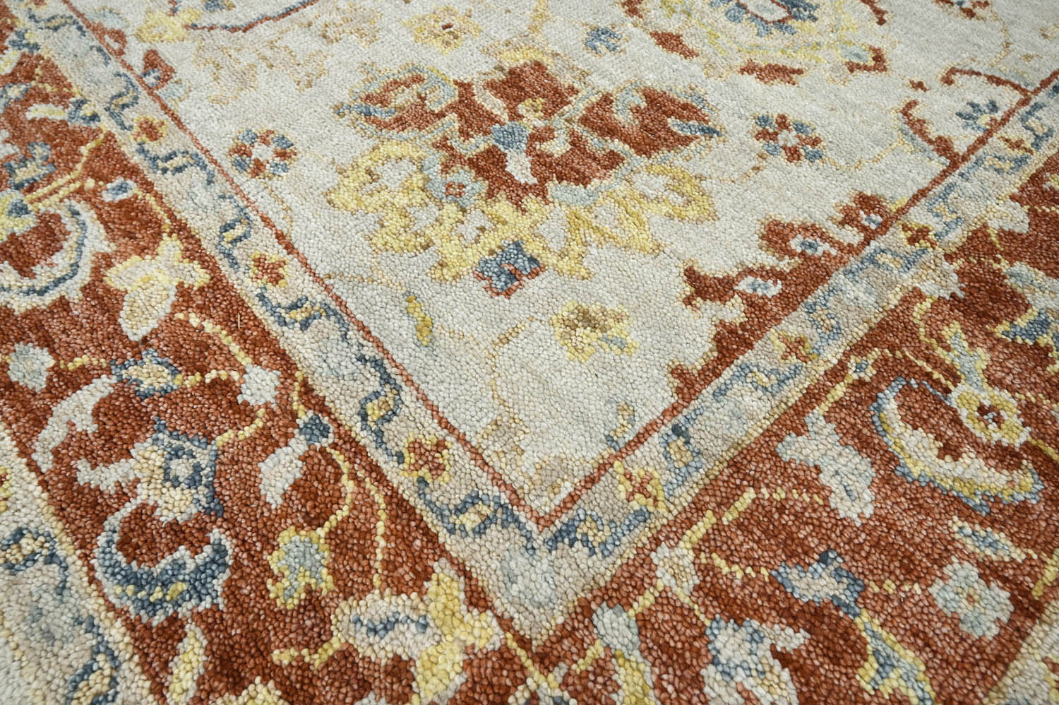 8x10 Beige, Burnt Orange, Gold Color Hand Knotted Oushak Wool Traditional Oriental Rug
