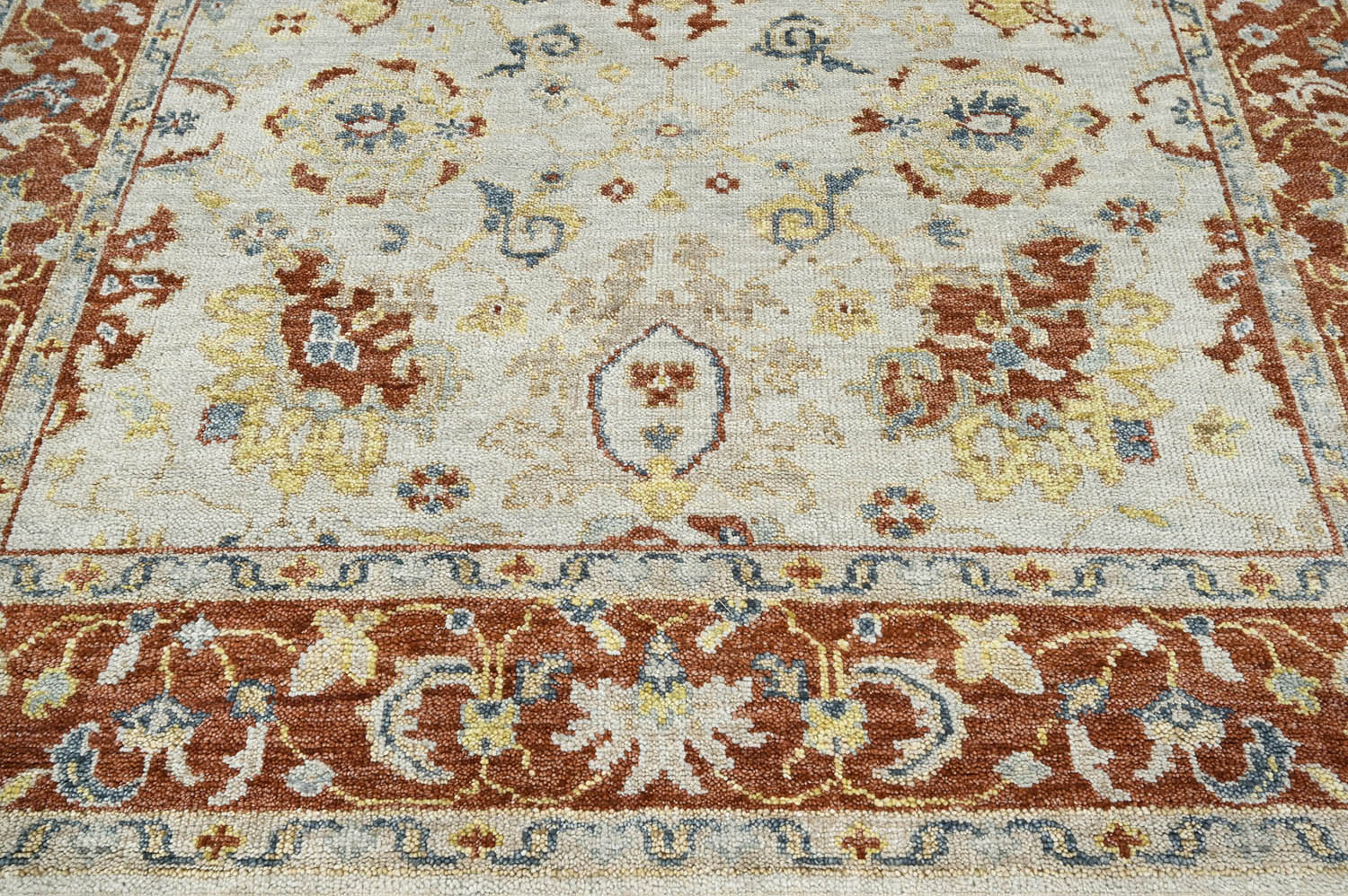 8x10 Beige, Burnt Orange, Gold Color Hand Knotted Oushak Wool Traditional Oriental Rug