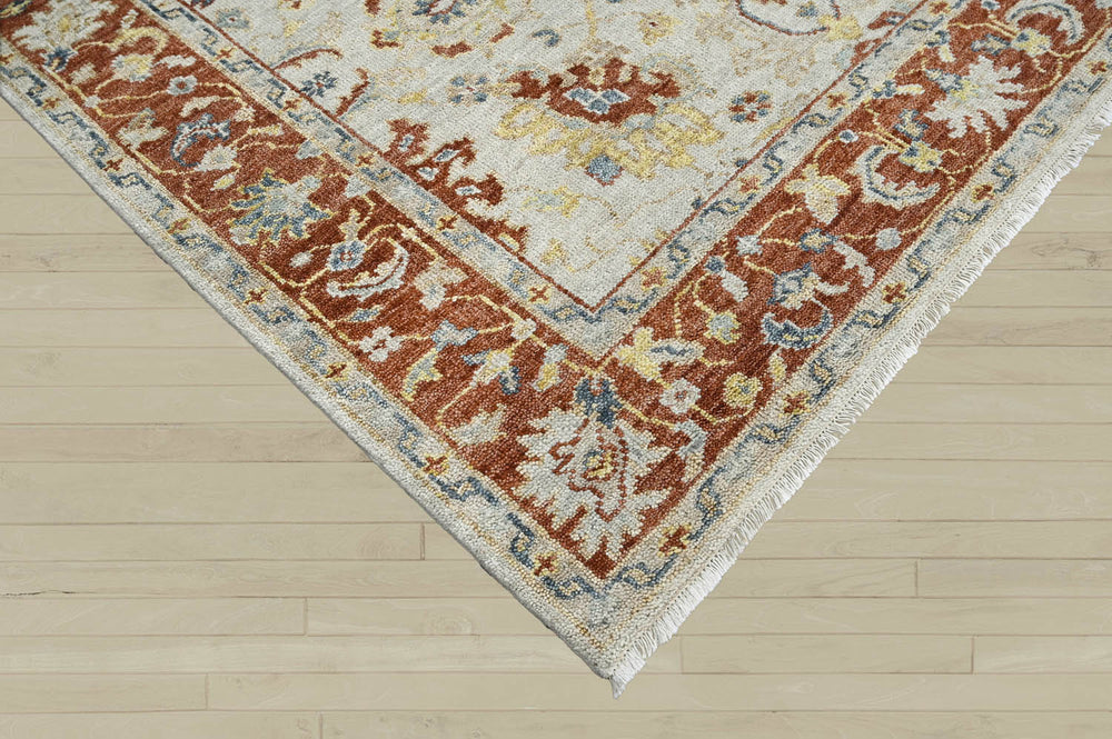 8x10 Beige, Burnt Orange, Gold Color Hand Knotted Oushak Wool Traditional Oriental Rug