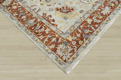 8x10 Beige, Burnt Orange, Gold Color Hand Knotted Oushak Wool Traditional Oriental Rug
