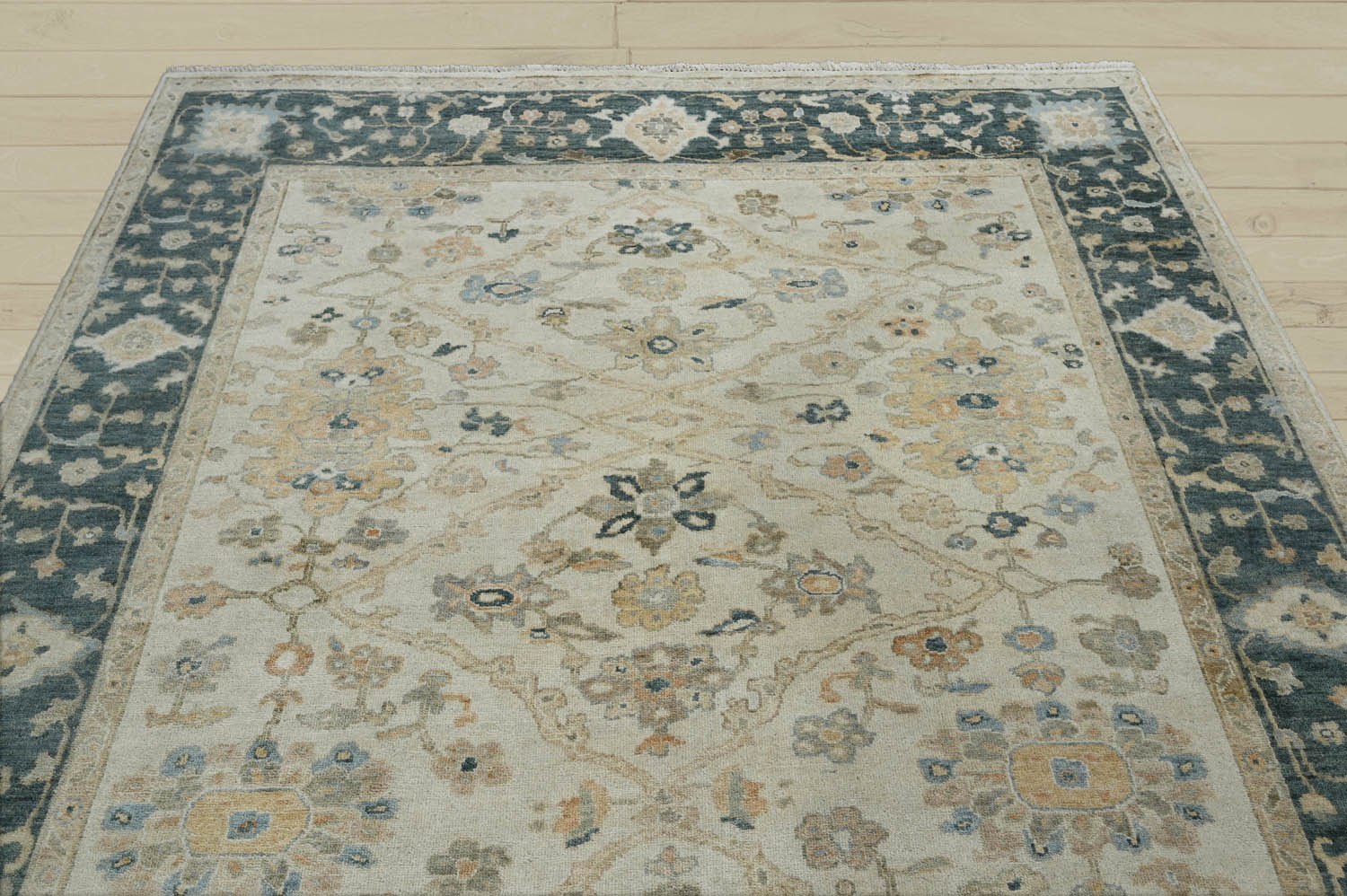 Multi Size Beige Blue Gray Color Hand Knotted Turkish Oushak Wool Traditional Oriental Rug