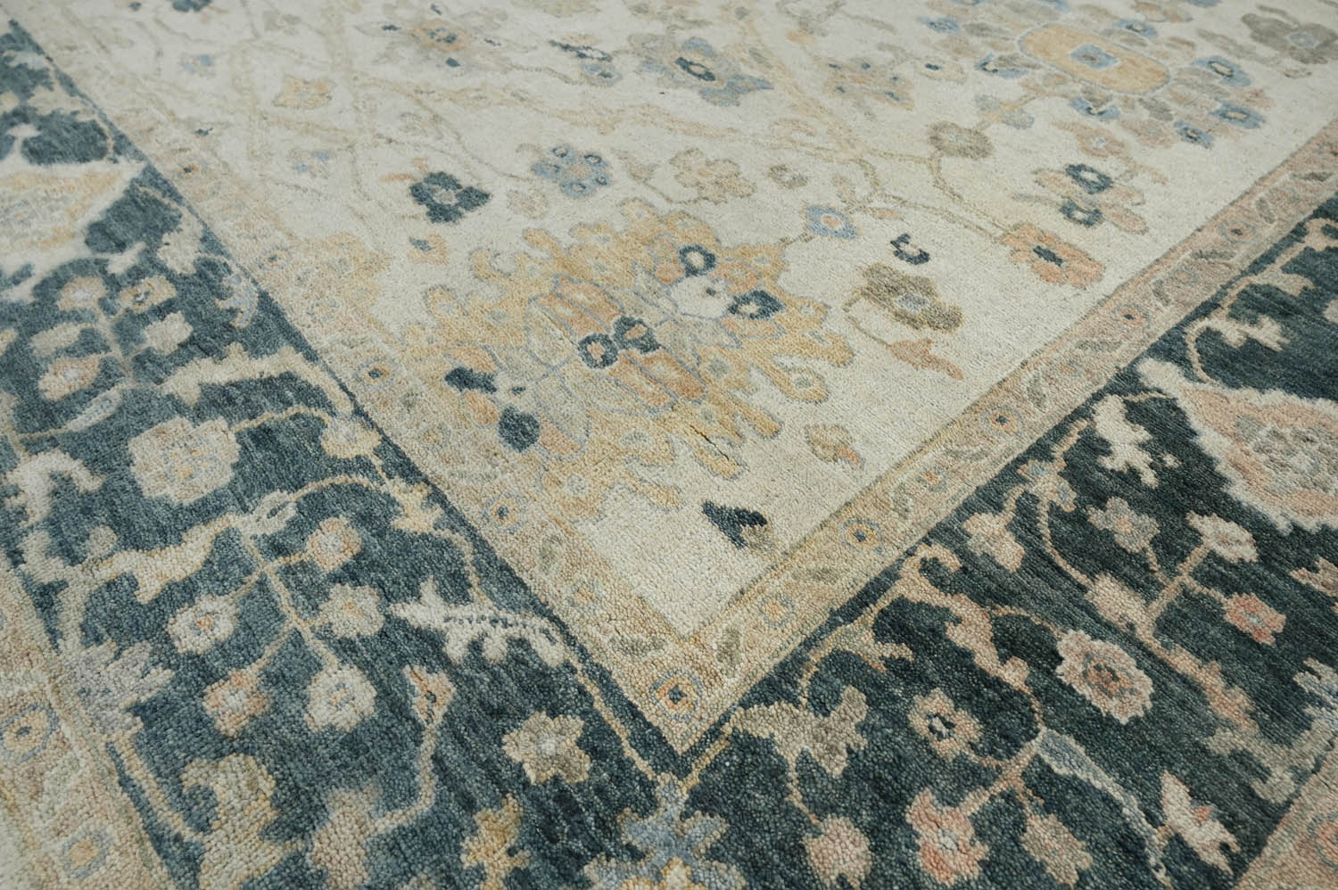Multi Size Beige Blue Gray Color Hand Knotted Turkish Oushak Wool Traditional Oriental Rug