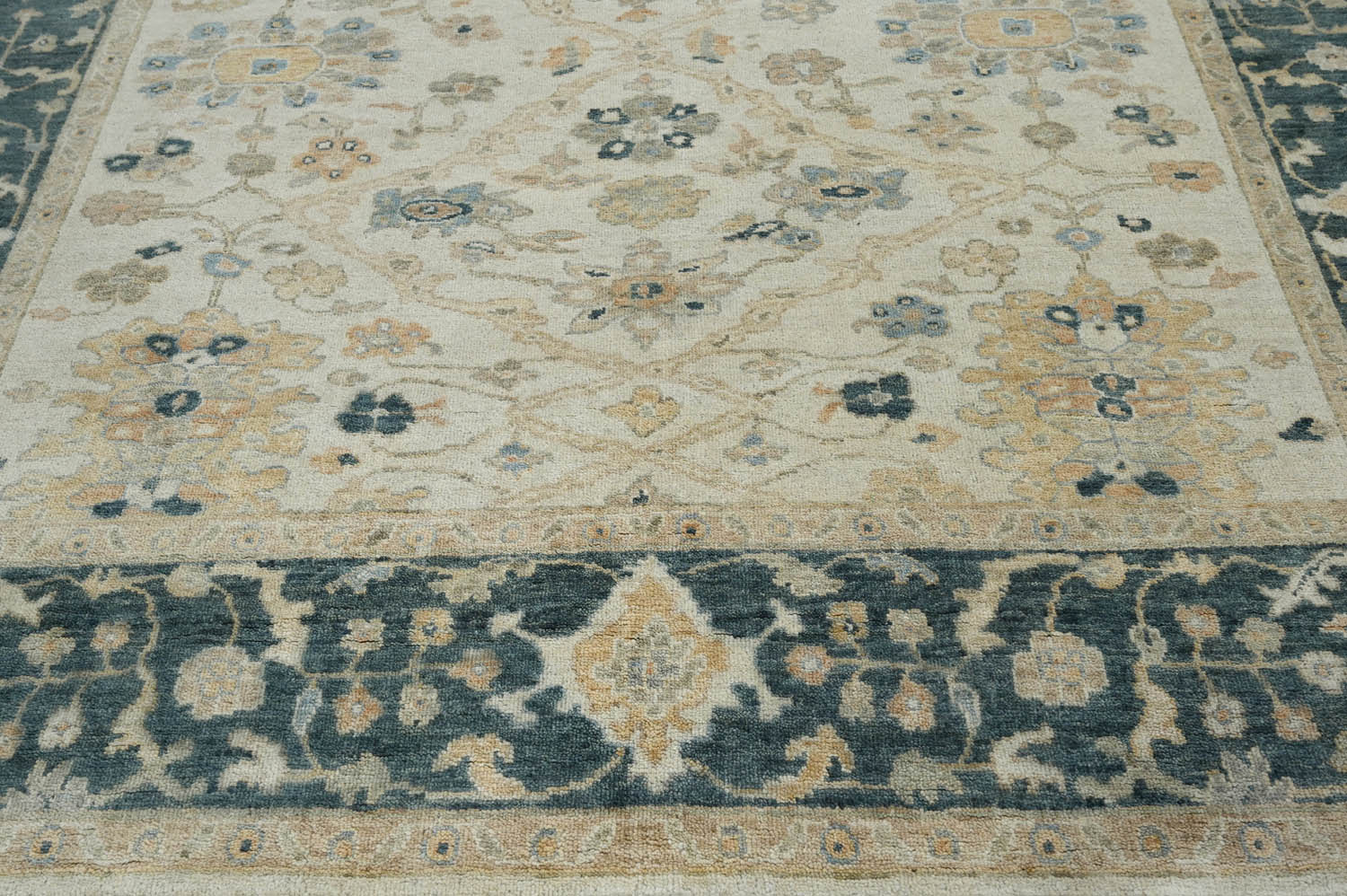 Multi Size Beige Blue Gray Color Hand Knotted Turkish Oushak Wool Traditional Oriental Rug