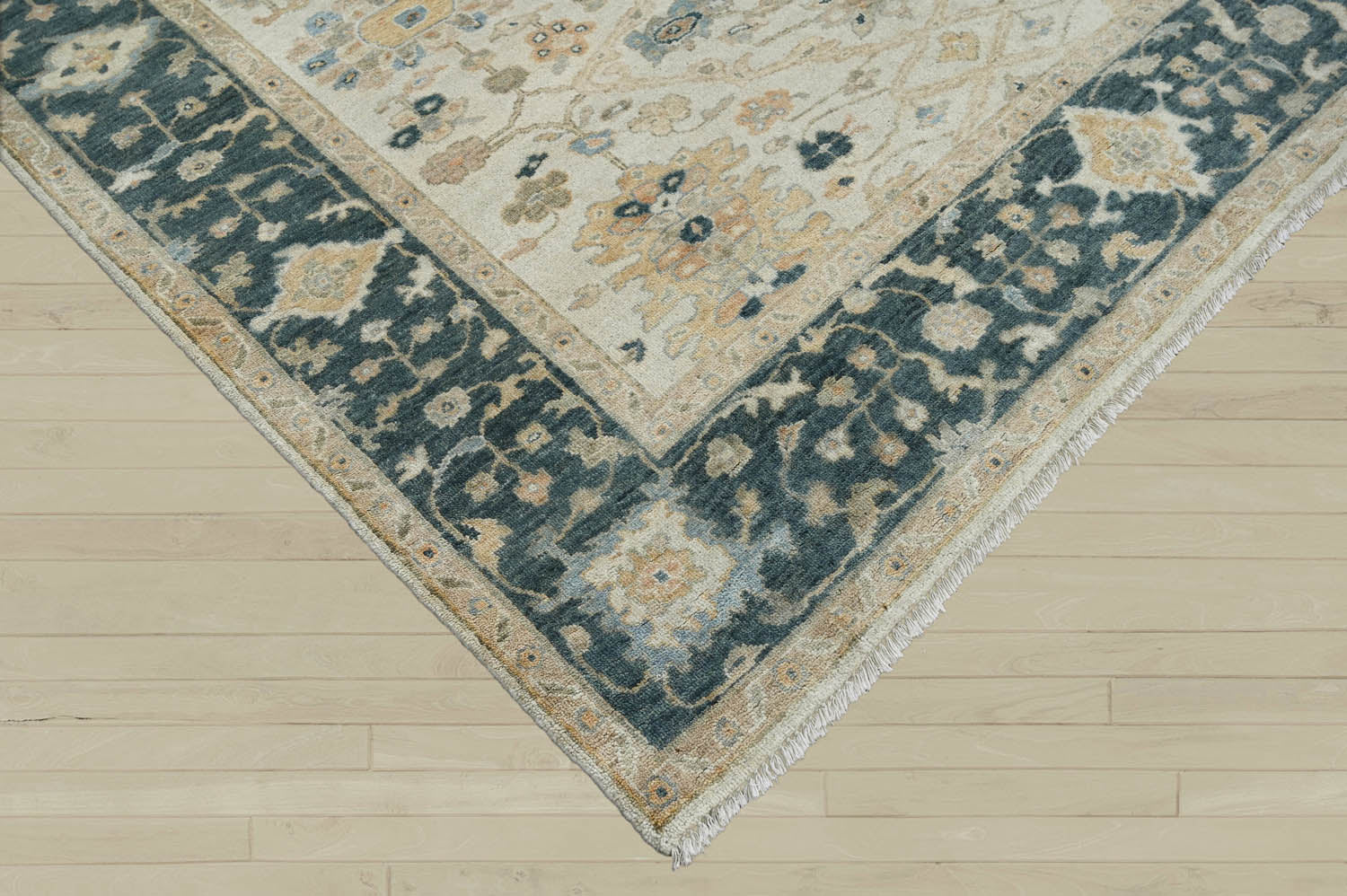 Multi Size Beige Blue Gray Color Hand Knotted Turkish Oushak Wool Traditional Oriental Rug