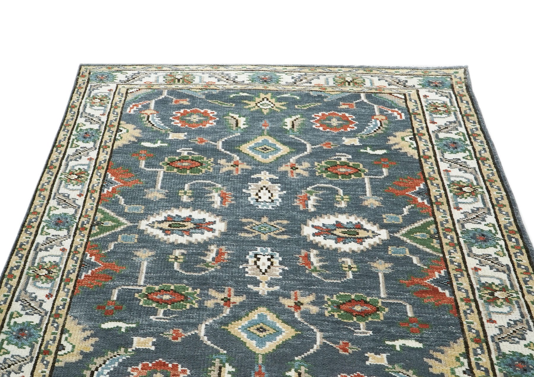 5x8 Slate, Ivory, Burnt Orange Go Color Hand Knotted Oushak Wool  Oriental Rug