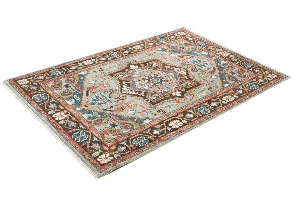 5x8 Mint, Teal, Brown Color Hand Knotted Oushak Wool Traditional Oriental Rug