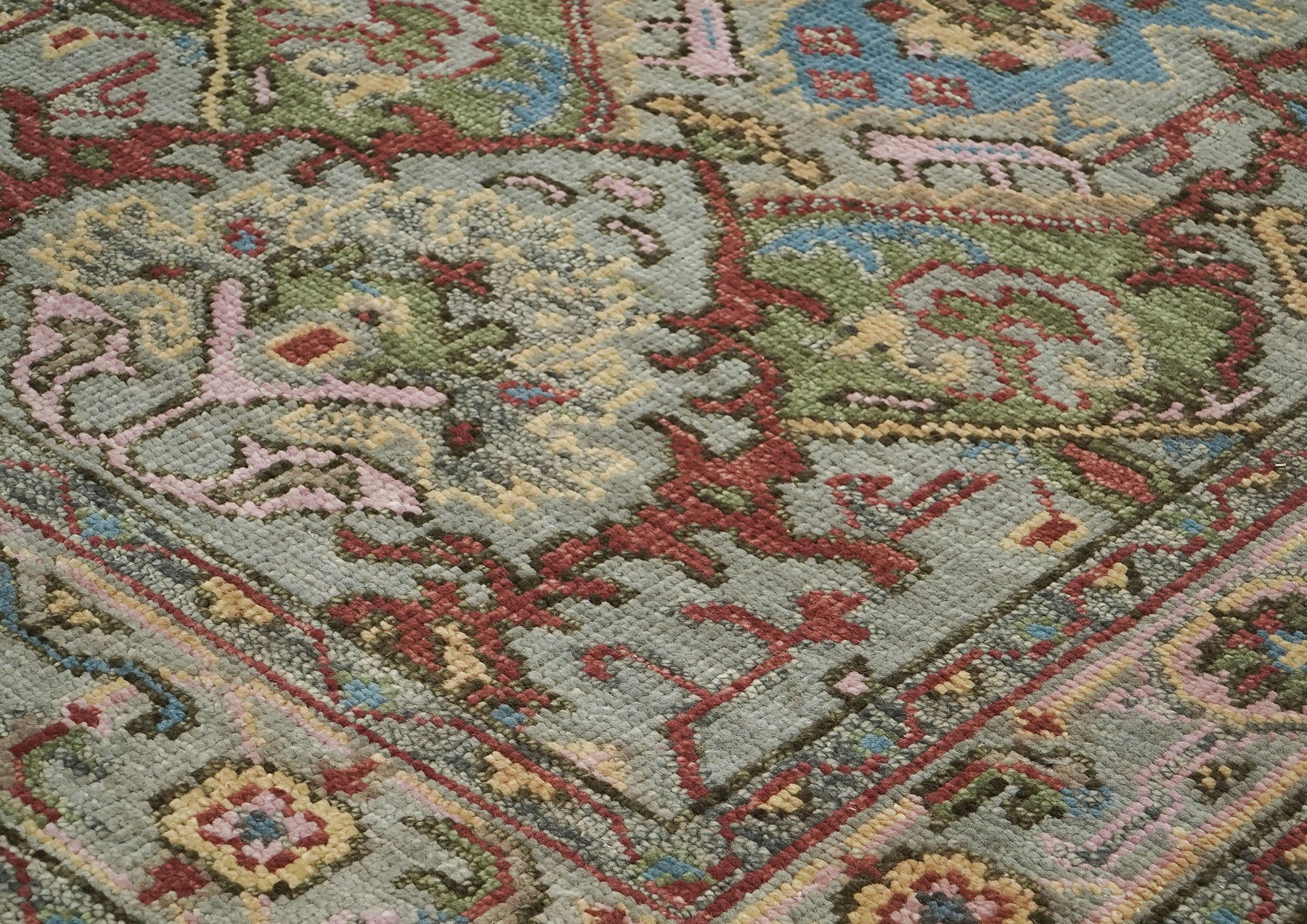 5x8 Moss, Gray, Rust Color Hand Knotted Oushak Wool  Oriental Rug