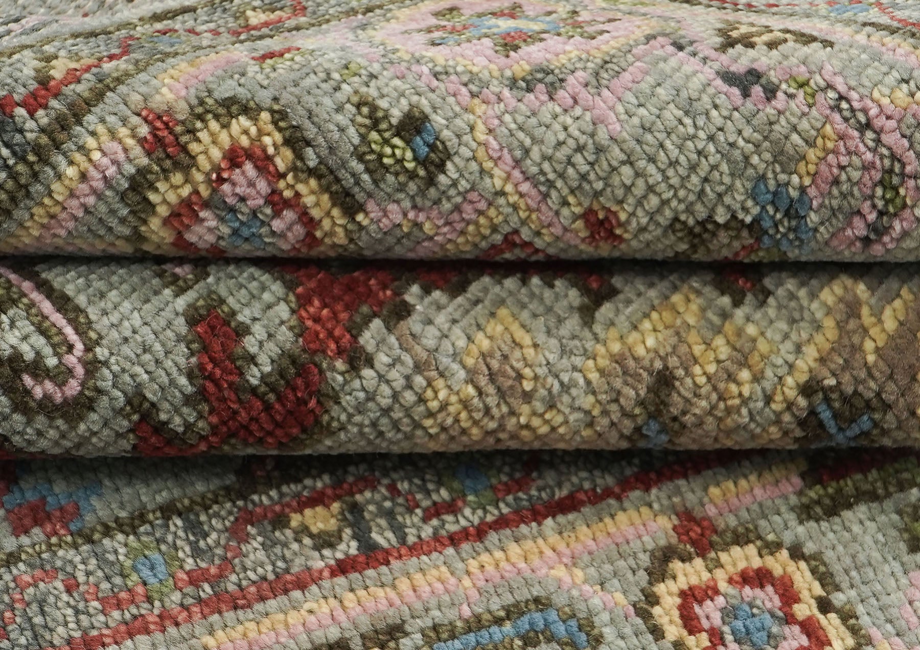 5x8 Moss, Gray, Rust Color Hand Knotted Oushak Wool  Oriental Rug