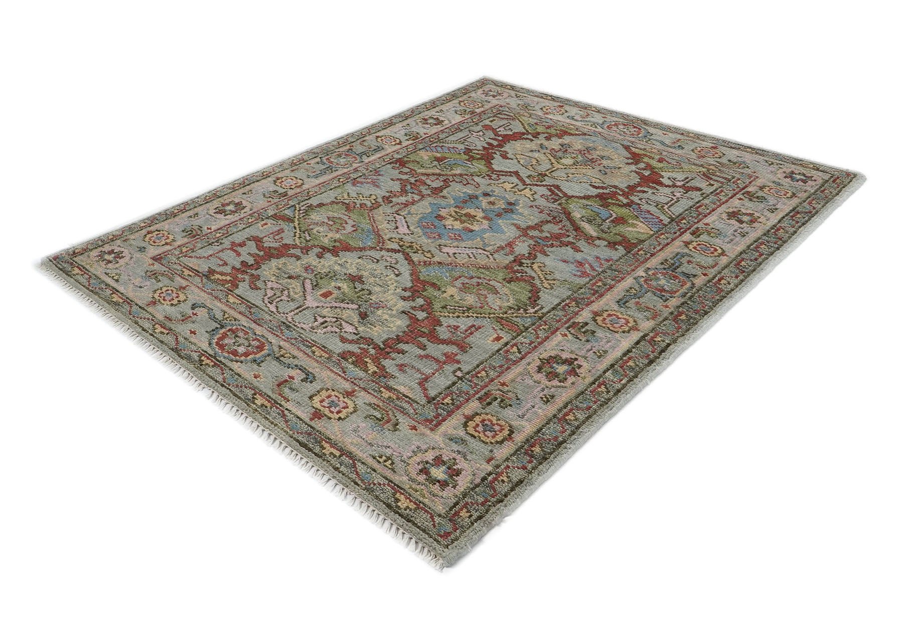 5x8 Moss, Gray, Rust Color Hand Knotted Oushak Wool  Oriental Rug