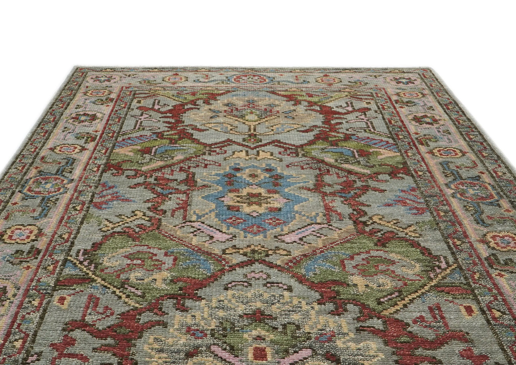 5x8 Moss, Gray, Rust Color Hand Knotted Oushak Wool  Oriental Rug