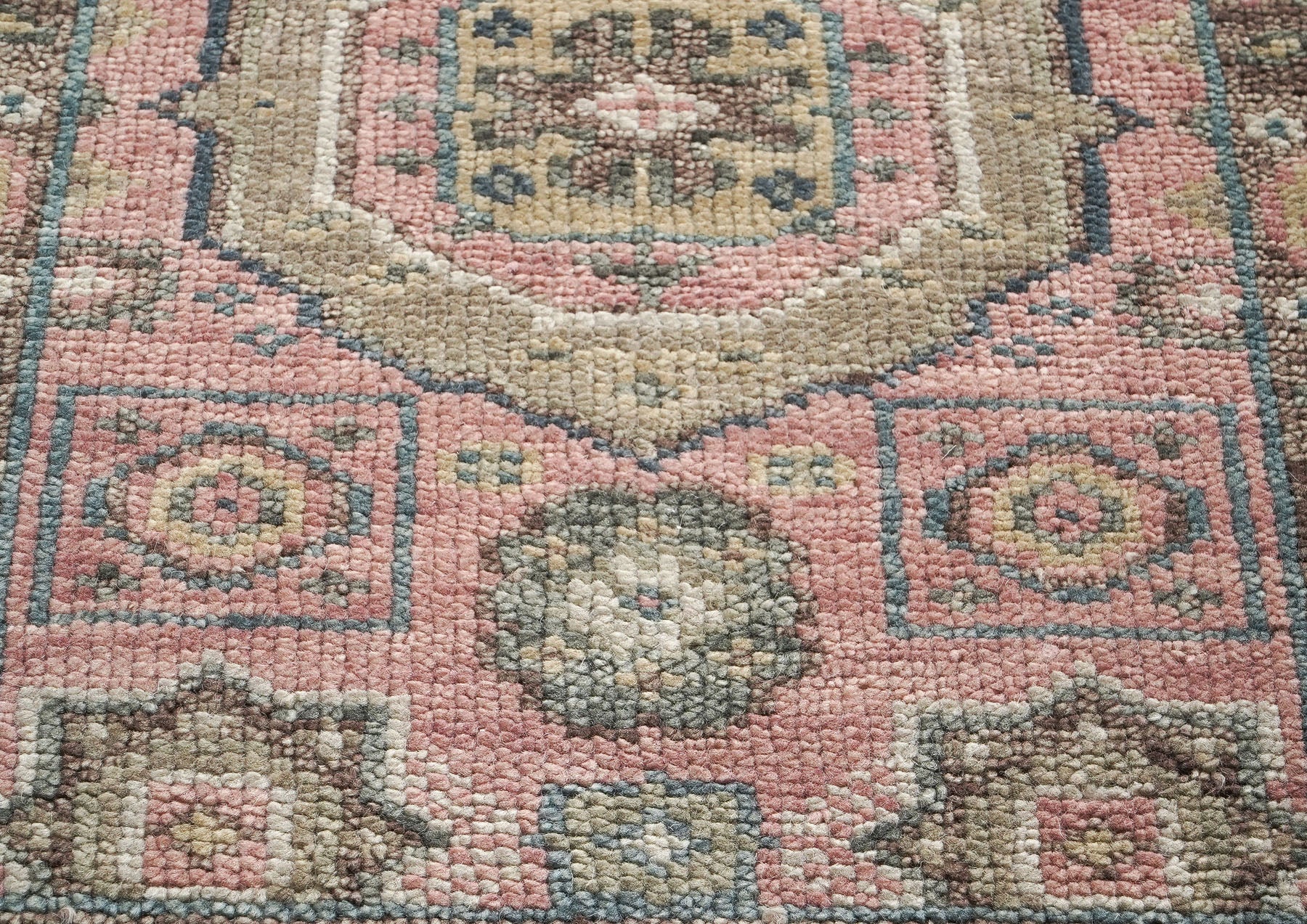 2'6x10 Blush, Gray, Ivory Color Hand Knotted Oushak Wool Transitional Oriental Rug