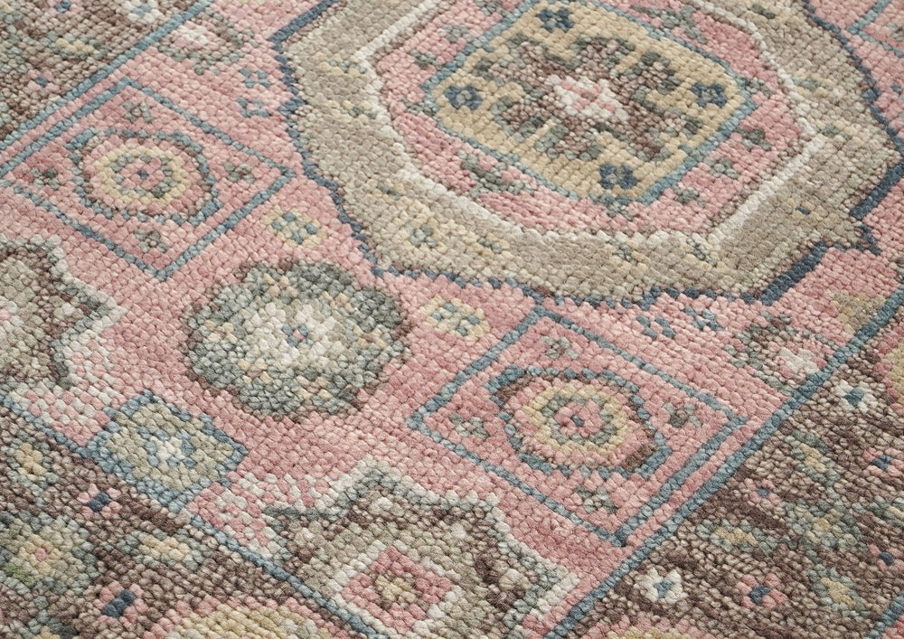 2'6x10 Blush, Gray, Ivory Color Hand Knotted Oushak Wool Transitional Oriental Rug