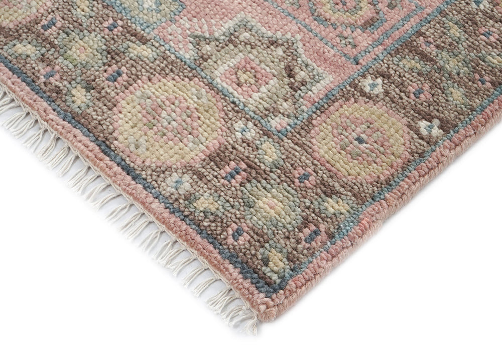 2'6x10 Blush, Gray, Ivory Color Hand Knotted Oushak Wool Transitional Oriental Rug