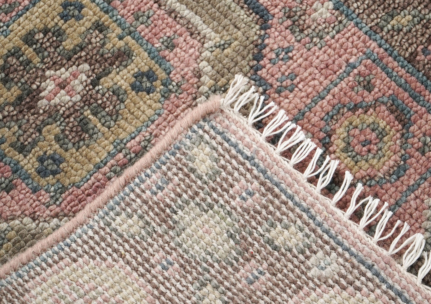 2'6x10 Blush, Gray, Ivory Color Hand Knotted Oushak Wool Transitional Oriental Rug