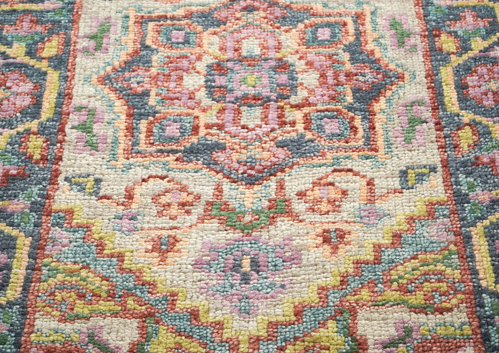 2'6x10 Beige, Slate, Gold Color Hand Knotted Oushak Wool Traditional Oriental Rug