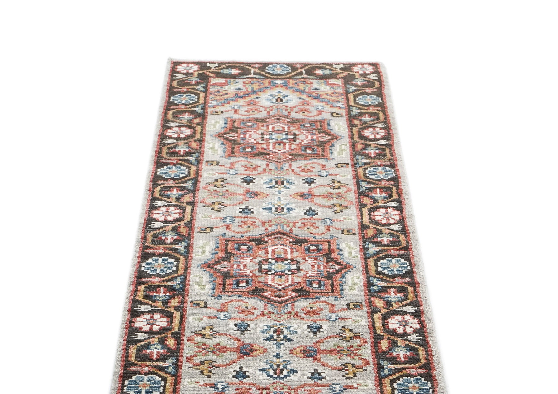 2'6x10 Gray, Rust, Ivory Color Hand Knotted Oushak Wool Traditional Oriental Rug