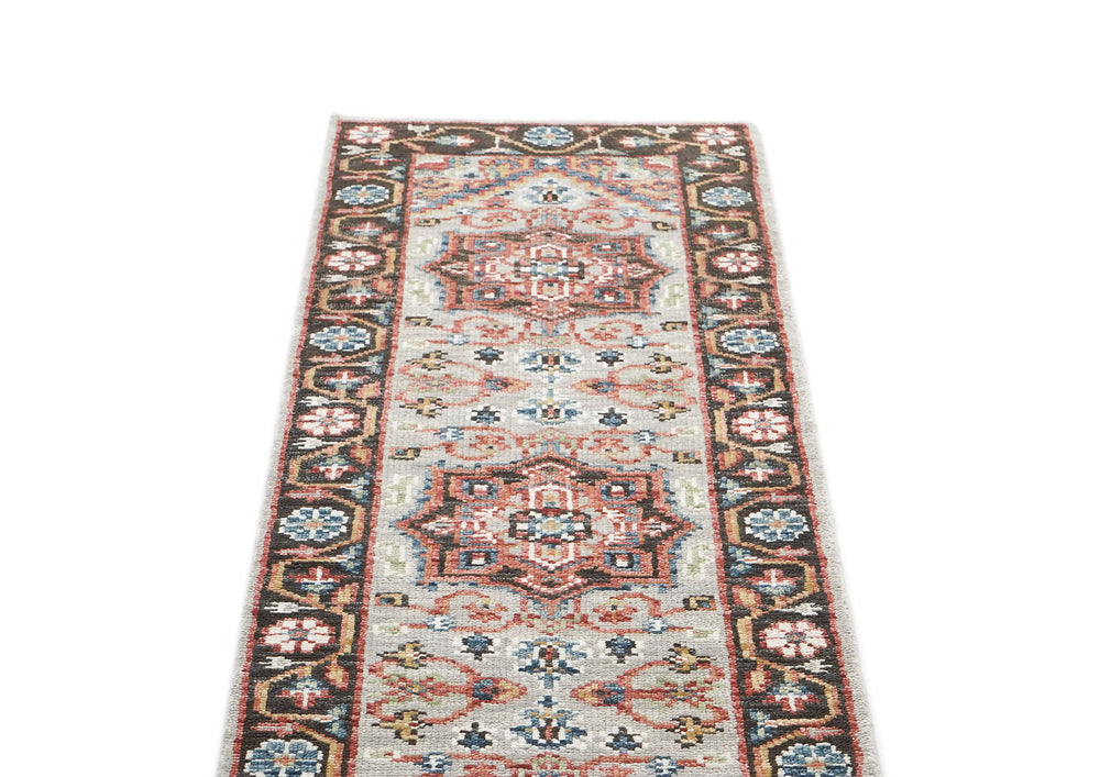 2'6x10 Gray, Rust, Ivory Color Hand Knotted Oushak Wool Traditional Oriental Rug