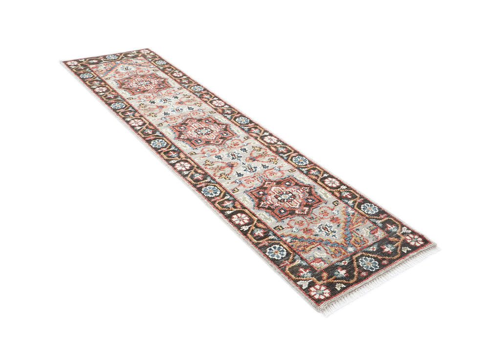 2'6x10 Gray, Rust, Ivory Color Hand Knotted Oushak Wool Traditional Oriental Rug