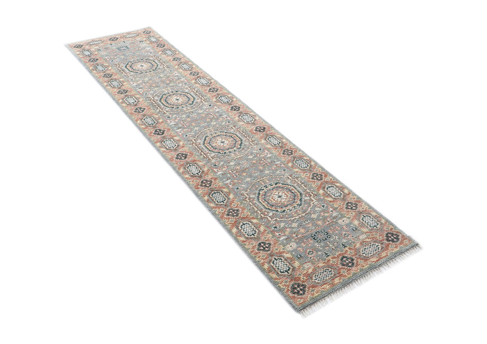 2'6x10 Gray, Blush, Tan Color Hand Knotted Oushak Wool Traditional Oriental Rug