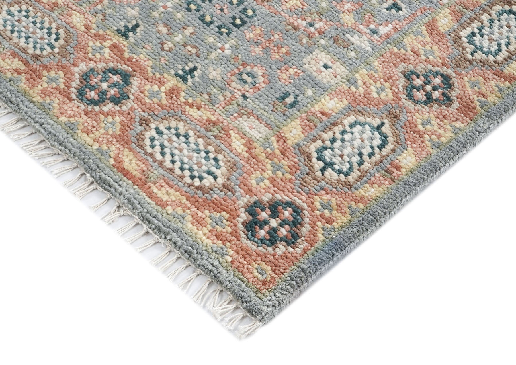 2'6x10 Gray, Blush, Tan Color Hand Knotted Oushak Wool Traditional Oriental Rug