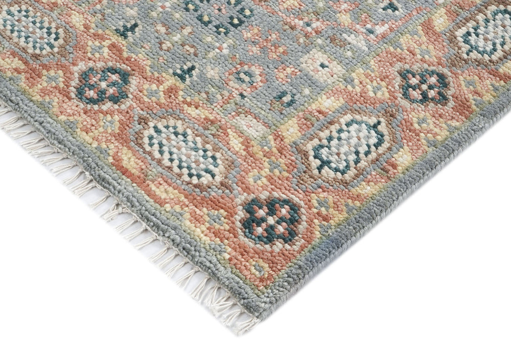 2'6x10 Gray, Blush, Tan Color Hand Knotted Oushak Wool Traditional Oriental Rug